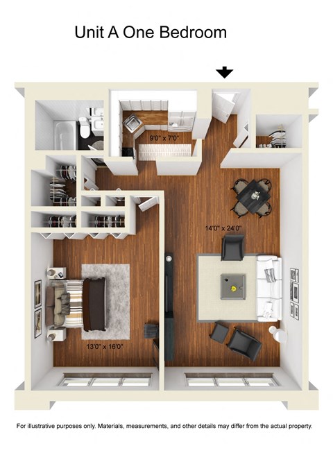 Ivanhoe A-line 3D floorplan at The Ivanhoe Apartments, Hackensack, NJ